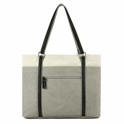 Canvas Laptop Tote Bag Fit 15.6" Lightweight Work Tote Large Capacity Briefcase Light Gray