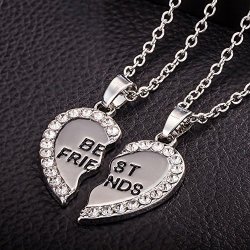 Bbf Necklace Haluoo Best Friends 2 Pcs Necklaces 925 Sterling Silver Reinestone Necklace Gold Friendship Heart Pendant Necklace Jewelry Gifts For Birthday Thanksgiving Christmas Graduation Silver
