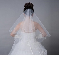 Bride On A Budget Special 2 Tier Wedding White Bridal Veil - Scolloped Edging & Pearl Beading