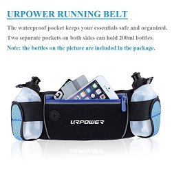 Urpower Running Belt Multifunctional Zipper Pockets Water Resistant Waist Bag With 2 Water Bottles Waist Pack For Running Hiking Cycling Climbing. And For Iphone