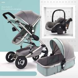 Belecoo Brand Baby Pram Stroller 3 In 1 Function Foldable Baby Pram With Car Seat- Mint Green