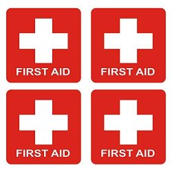 Dealzepic - First Aid Cross Sticker Sign - Self Adhesive Peel And Stick Vinyl 1ST Aid Decal Symbol - 3.94X3.94 Inches Pack Of 4 Pcs