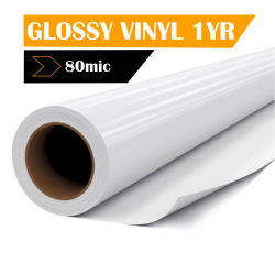 1 - 2 Year White Printable Vinyl White Adhesive Gloss 80MIC 1 37 X 50M Roll