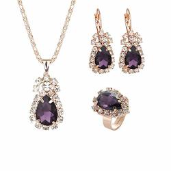Muzzy Europe And The United States Personality Drop Color Rhinestone Necklace Earrings Ring Set Shiny High-end Bridal Jewelry Color : D