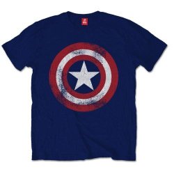 Captain America Distressed Shield Mens Navy T-Shirt XL
