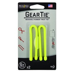 Nite Ize Original Gear Tie Reusable Rubber Twist Tie Made In The Usa 6-INCH Neon Yellow 2 Pack