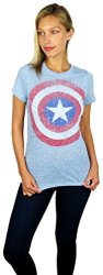 MARVEL Womens Captain America Distressed Shield Logo Hi-lo Tee Light Blue Light Blue Large