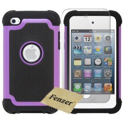 Purple Hybrid Rubber Matte Hard Case Cover For Apple Ipod Touch 4 With Screen Protector