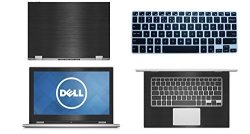 Black Brushed Aluminum Skin Decal Wrap Skin Case + Semi Black Keyboard Cover For Dell Inspiron 13 7000 Series 2 In 1 7347 13.3" Laptop