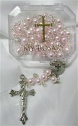 Baptism Faux Pearl Rosary - Pink