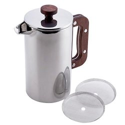 Miuly Cafetiere With Walnut Handle 1000ML Stainless Steel French Press Coffee Maker Bonus With 2 Additional Replacement Filter Screens