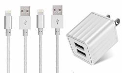 Necano Mfi Certified Iphone Charger Lightning Cable USB Charging & Syncing Cord Compatible Iphone 11 XS MAX XR X 8 8PLUS 7 7PLUS 6S 6S Plus se ipad with Dual USB Adapter 2 Pack