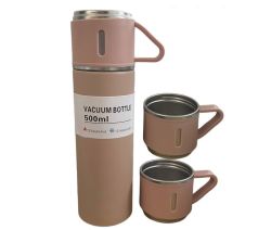 Double Wall Large Mouth Stainless Steel Vacuum Bottle Set - 500ML Pink