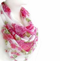 White Square Cotton Scarf Lightweight Pink Red Floral Print Shawls And Wraps For Women 38X38