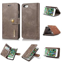 Iphone 8 Case Iphone 7 Leather Case Dg.ming Genuine Cowhide Leather Folio Flip Wallet Cases Iphone 7 8 Magnetic Detachable 3 Card Slots Phone Back Cover Grey