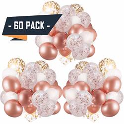 60 Pack Rose Gold Balloons + White Balloons + Confetti Balloons W ribbon Rosegold Balloons For Parties Bridal & Baby Shower Balloon Decorations Latex Party Balloons Graduation And Engagement