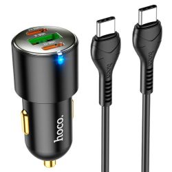 Hoco Fast Type C Car Charger 45WATT Triple Port 2TYPEC+1USB With CABLE-NZ6