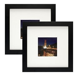 Frametory Two 8X8 Black Square Instagram Picture Frame - Made To Display Pictures 4X4 Photo With Ivory Color Mat - Wide Molding - Preinstalled