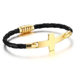 Artificial Leather Braid Crucifix Bracelet