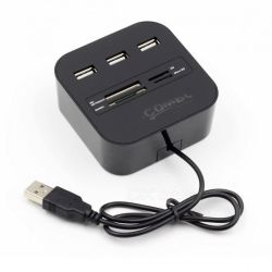 All-in-one USB 2.0 Hub Card Reader Cable Splitter Adapter Black
