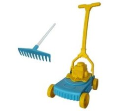 Lawnmower And Rake For Kids - Yellow Blue