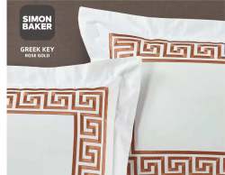 Simon Baker 400TC Egyptian Cotton Greek Key Embroidery Duvet Cover Set - Rose Gold Various Sizes - Rose Gold Super King 260