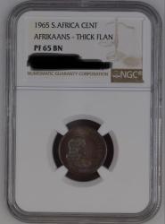 Known Finest - PF65BN -1965 South Africa Afrikaans - Thick Flan Cent