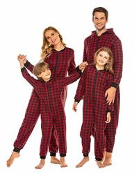 Ekouaer Family Matching Pajamas Set Fleece Onesie Sleepwear Christmas Parent-child Zipper Jumpsuit With Pocket