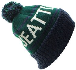 American Cities Seattle Wa Champions City Cuff Cable Knit Pom Pom Beanie Hat Cap