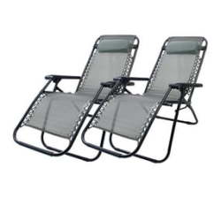 2 Pieces Gravity Sun Lounger Reclining Chair Fishing Recliner - Grey