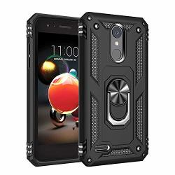 Phone Case For LG Rebel 4 L212VL L211BL Ring Series Black Shockproof Rotating Metal Ring Cover With Kickstand For LG Rebel 4 Tracfone Simple Mobile