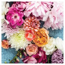 Floral Pink Peony And Dahlia Bouquet On Blue Round Coaster