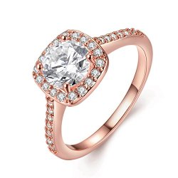 Eternity Love Women's Pretty 18k Rose Gold Plated Princess Cut CZ Crystal Engagement Ring