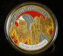 France Firefighter Passion Of Save Life Color Medal Gold Plated 40 Mm In Box + Caps