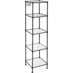 Metal Shelf Storage Rack With 5 Pp Sheets + Removable Hooks