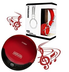 Coby Portable Compact Cd Player With Bonus I-kool Freeze Series Limited Edition Bass Wired Headphones Red