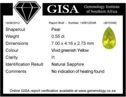 G.i.s.a. Certified 0.55CT Sapphire Vivid Neon Greenish Yellowish I1