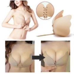 Strapless Backless Adhesive Invisible Push-up Reusable Butterfly Bra - A Pink