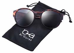 Br'guras Polarized Fit Over Sunglasses Wear Over Prescription Glasses Sunglasses With Small Round Frame For Men And Women Amber Leopard Black