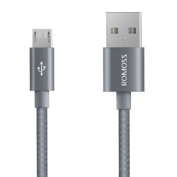 Romoss Micro USB Charge Sync To USB Nylon Braided Cable - Silver