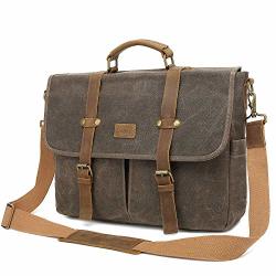 Srotek Messenger Bag 15.6 Inch Waxed Canvas Briefcase Water-resistant Laptop Bag Business Satchel Shoulder Bag For Men-brown