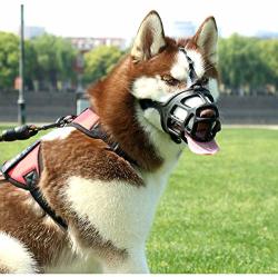 Shunai Pet Dog Muzzle Soft Basket Rubber Muzzle Dog Ergonomics Small Medium Large Dog Muzzle To No Biting Chewing Barking Adjustable Breathable Drinkable 5-SNOUT 12.9 14.9"