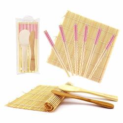 Bamboomn 10 Piece Complete Sushi Making Kit 2X Bamboo Rolling Mats 1X Rice Paddle 1X Spreader And 6 Pairs Pink Diamond Chopsticks