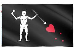 Rhungift Pirate Edward Teach Flag Large 3X5 Ft Moderate-outdoor Both Sides 100D Polyester Canvas Header And Double Stitched - Brass Grommets For Easy Display