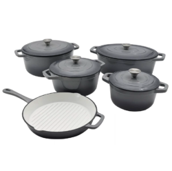 Cast Iron Set Including Grill Pan And Casserole Dishes- Ombre Grey