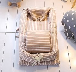 Breathable & Hypoallergenic Co-Sleeping Baby Bed 100% Cotton Portable Crib for Bedroom/Travel Blue Striped Baby Lounger Abreeze Baby Bassinet for Bed 