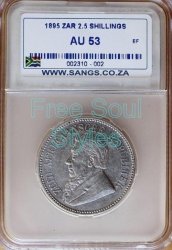 1895 Zar 2.5 Shillings Sangs Graded Au 53 - Catalogue Value R40 000.00