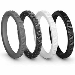 Thunderfit Womens Triangle Diamond Stackable Rings 4 Pack Thin Silicone Wedding Rings Black Black Glitter Grey White 5.5-6 16.5MM