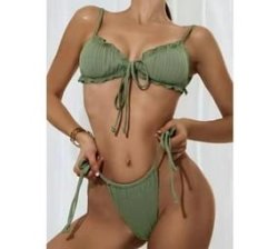Women's Wrap Triangle Bikini Bathing Suits With Mesh Beach Skirt - Green - L