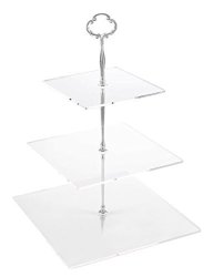 Jusalpha 3 Tier Strong Acrylic Square Cupcake Stand Dessert Display Tower Silver Version 2 1 3SS-V2